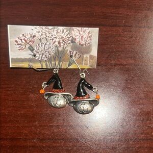 Halloween Cat Earrings with Witch Hats